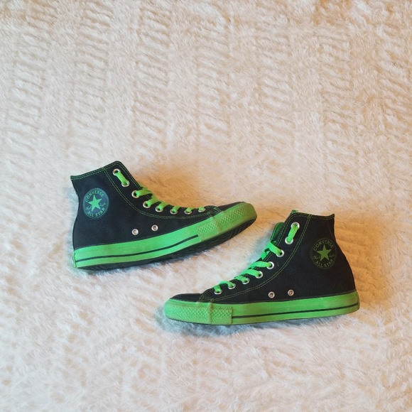 black and lime green converse